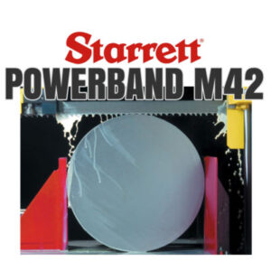 Starrett Powerband M42 band saw blade cutting through metal